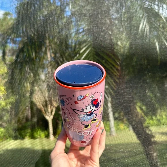 Starbucks Disney World Epcot Pink Minnie Mouse Porcelain Travel Mug - Picture 2 of 5